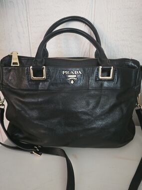 Prada  Vintage Black Leather Top-Handle Tote with Shoulder Strap